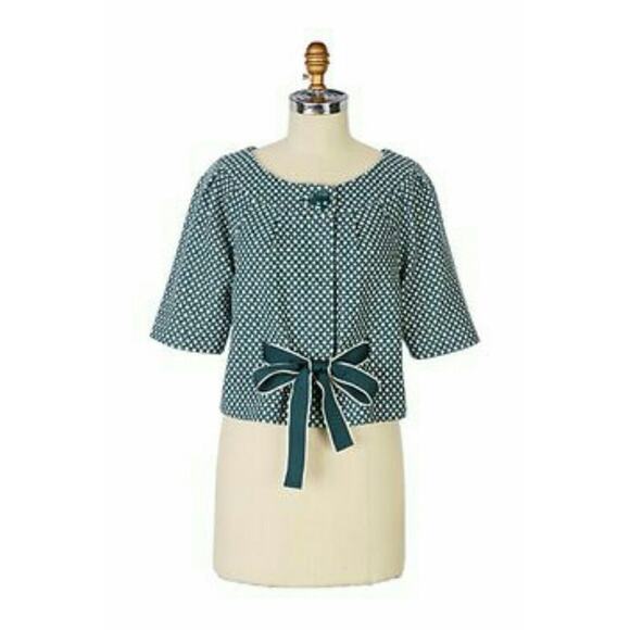 Anthropologie Elevenses Kelly Green cropped tapestry green tea jacket. Size 6 - Picture 1 of 2